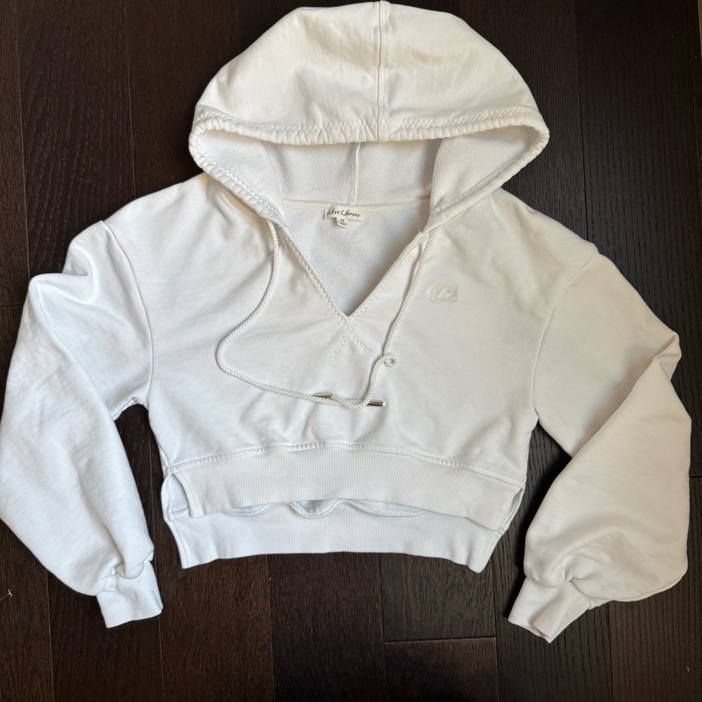 For Love and Lemons White Cropped Hooded Sweatshirt - Size Extra Small